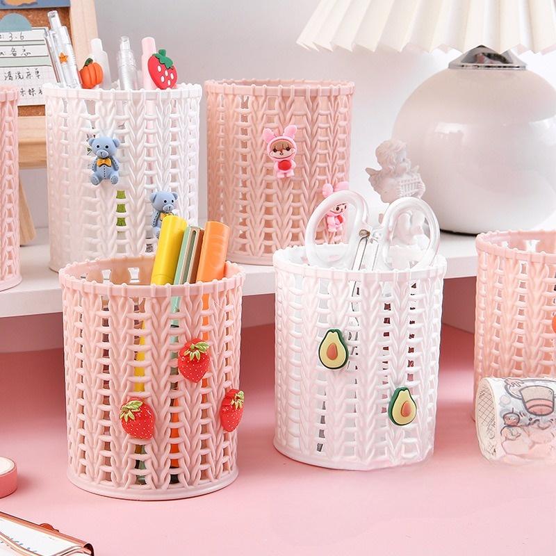 Ống Cắm Bút, Hủ Đựng Bút, Đồ Đựng Bút Bằng Sắt Kim Loại Lưới Nhiều Màu Dễ Thương Hình Tròn