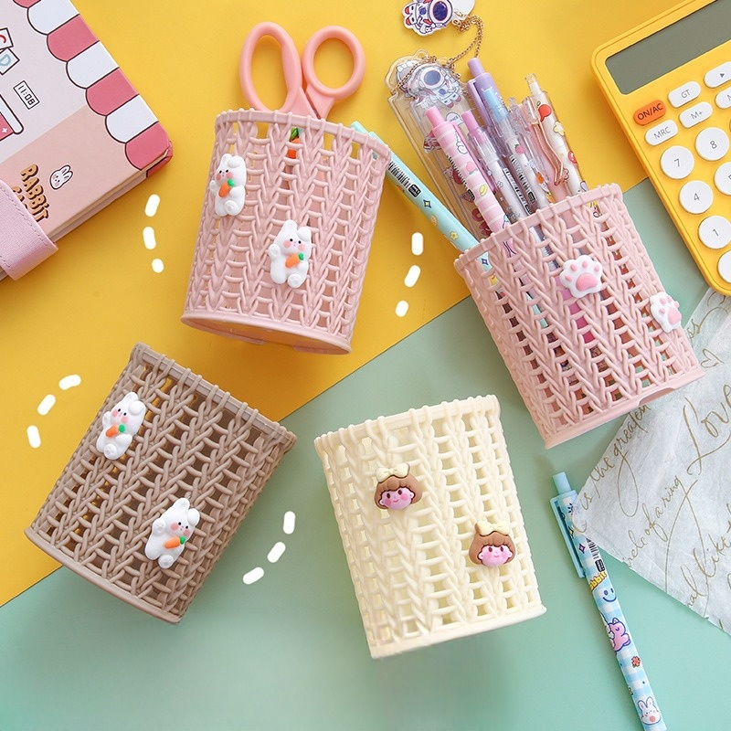 Ống Cắm Bút, Hủ Đựng Bút, Đồ Đựng Bút Bằng Sắt Kim Loại Lưới Nhiều Màu Dễ Thương Hình Tròn