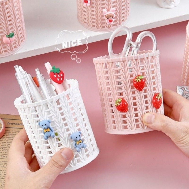 Ống Cắm Bút, Hủ Đựng Bút, Đồ Đựng Bút Bằng Sắt Kim Loại Lưới Nhiều Màu Dễ Thương Hình Tròn