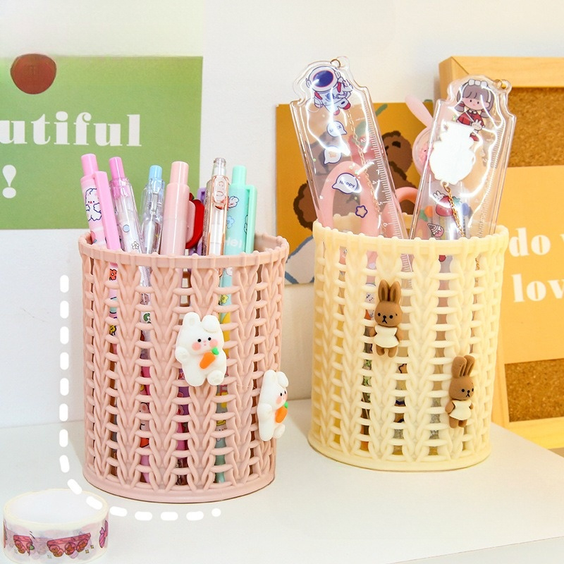 Ống Cắm Bút, Hủ Đựng Bút, Đồ Đựng Bút Bằng Sắt Kim Loại Lưới Nhiều Màu Dễ Thương Hình Tròn