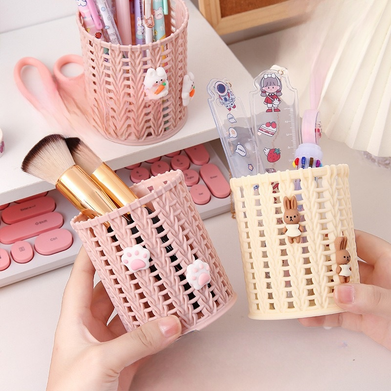 Ống Cắm Bút, Hủ Đựng Bút, Đồ Đựng Bút Bằng Sắt Kim Loại Lưới Nhiều Màu Dễ Thương Hình Tròn