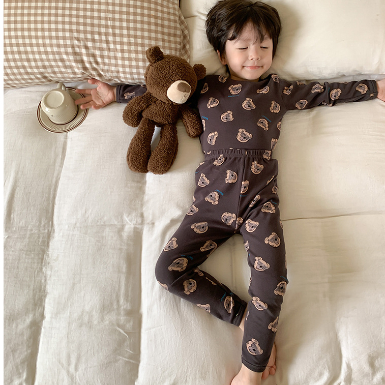 Bộ thu đông dài tay AMBB KIDS cho bé gái/ bé trai chất cotton co giãn 4 chiều, mềm mịn - Bộ ngủ thu đông cho bé