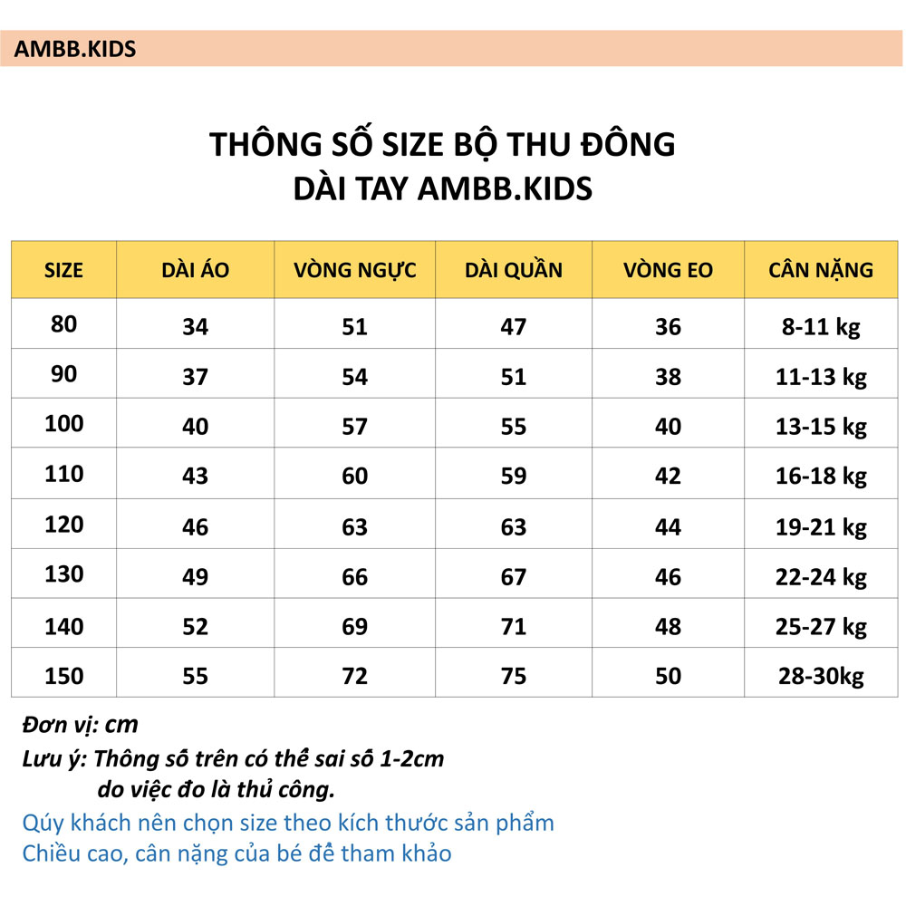 Bộ thu đông dài tay AMBB KIDS cho bé gái/ bé trai chất cotton co giãn 4 chiều, mềm mịn - Bộ ngủ thu đông cho bé