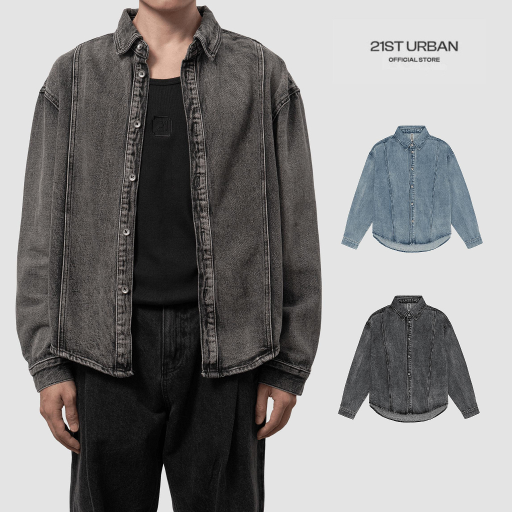 Áo sơ mi Denim form oversize Selected Montier