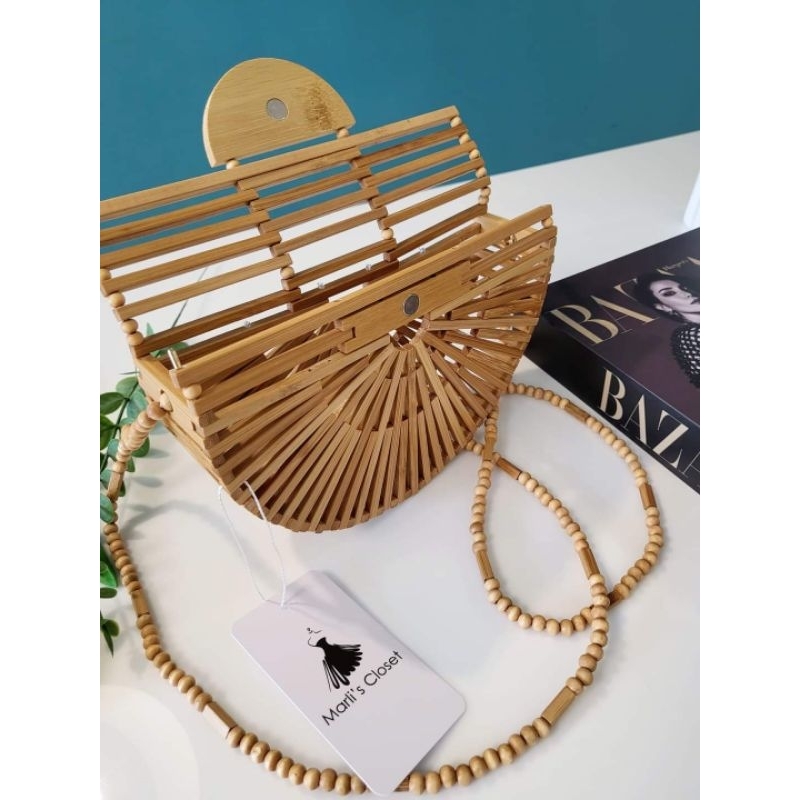 Túi xách tre đan bán nguyệt phom mini, new 100%