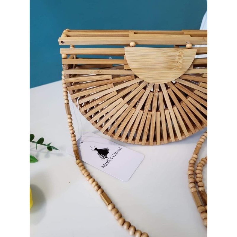 Túi xách tre đan bán nguyệt phom mini, new 100%