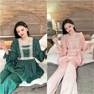 Sét đồ bộ mặc nhà chất lụa latin mềm mịn kiểu dáng babydoll bánh bèo tiểu thư phối ren xinh xỉu