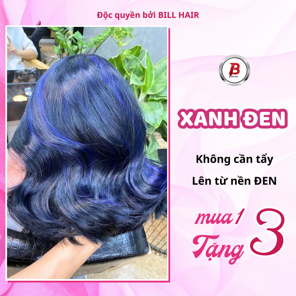 Thuốc nhuộm tóc XANH ĐEN không tẩy, màu nhuộm tóc lên từ nền đen, tặng kèm trợ nhuộm và găng tay| Bill Hair, Billhair