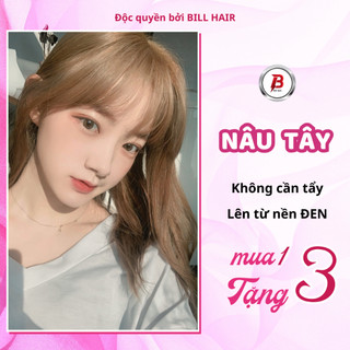 Thuốc nhuộm tóc NÂU TÂY không tẩy, lên từ nền đen, tặng kèm oxy trợ nhuộm và găng tay | Billhair