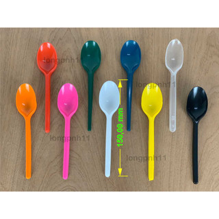 100 Muỗng nhựa dài 15cm trà sữa màu trắng, đỏ, xanh,  đen, trong suốt, hồng.