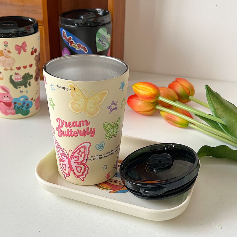 Ly giữ nhiệt aesthetic hàn quốc thân nhám inox 304