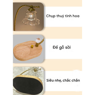 [Hẹn giờ + chỉnh sáng] Đèn Đốt Nến Thơm Đế Gỗ, Chụp Thuỷ Tinh