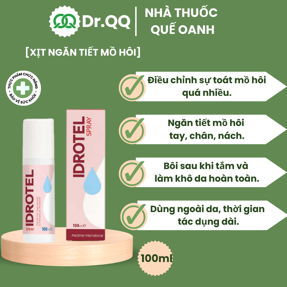 Chai xịt Idrotel Spray ngăn tiết mồ hôi tay, chân, nách