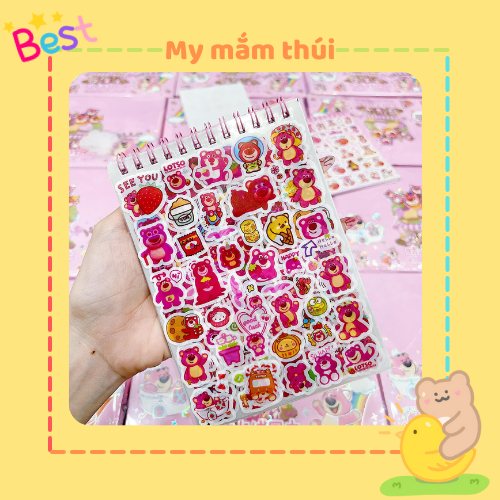 Sổ lò xo 16 tấm sticker gấu dâu lấp lánh