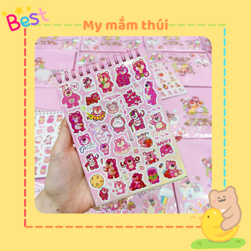 Sổ lò xo 16 tấm sticker gấu dâu lấp lánh
