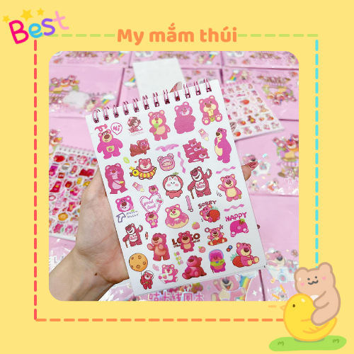 Sổ lò xo 16 tấm sticker gấu dâu lấp lánh