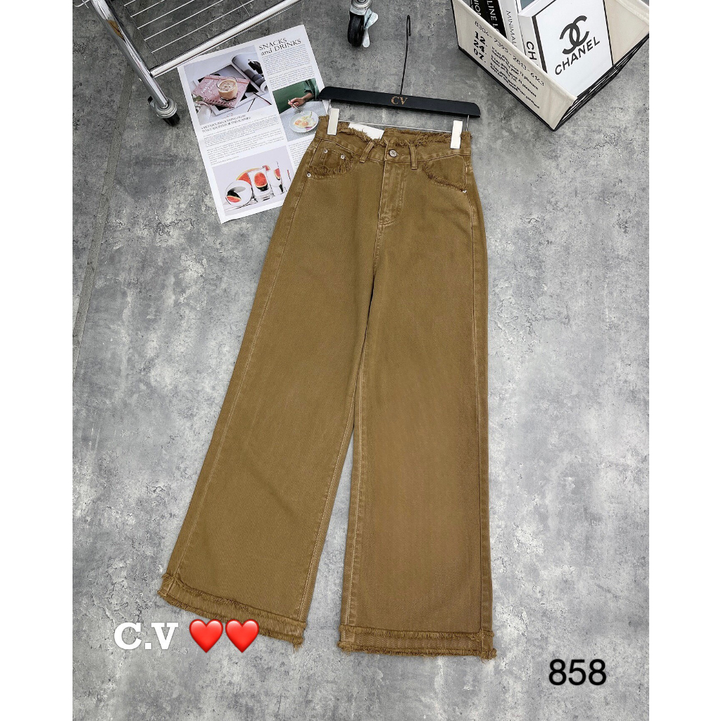 Quần jeans suông gấu tua rua hàng QCL1