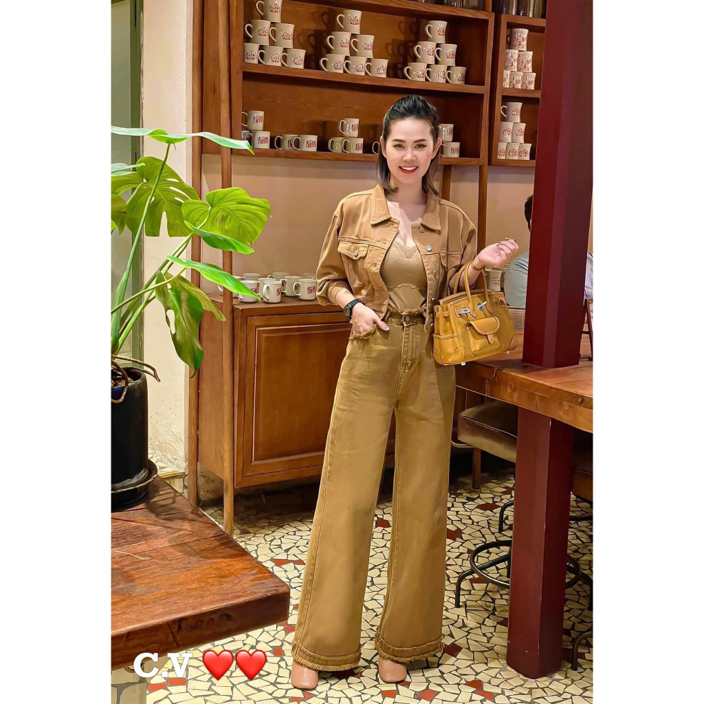 Quần jeans suông gấu tua rua hàng QCL1