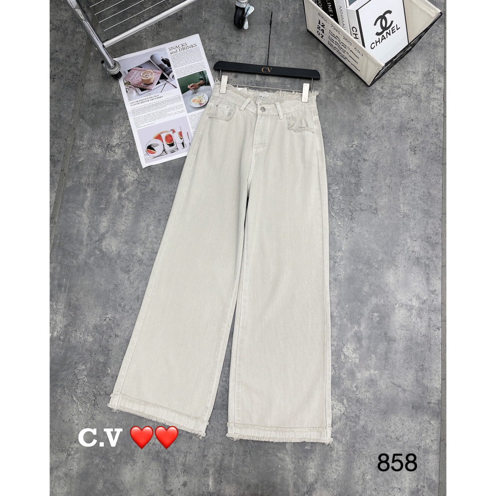 Quần jeans suông gấu tua rua hàng QCL1