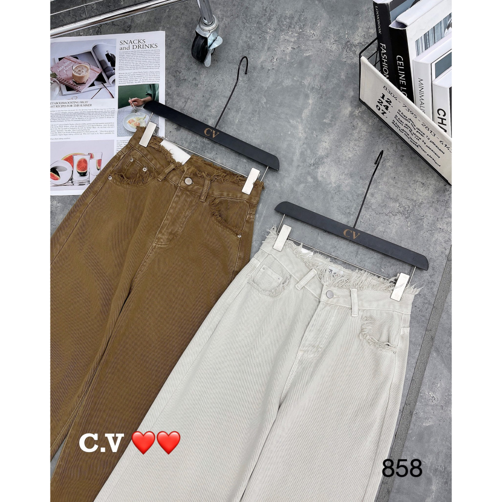 Quần jeans suông gấu tua rua hàng QCL1