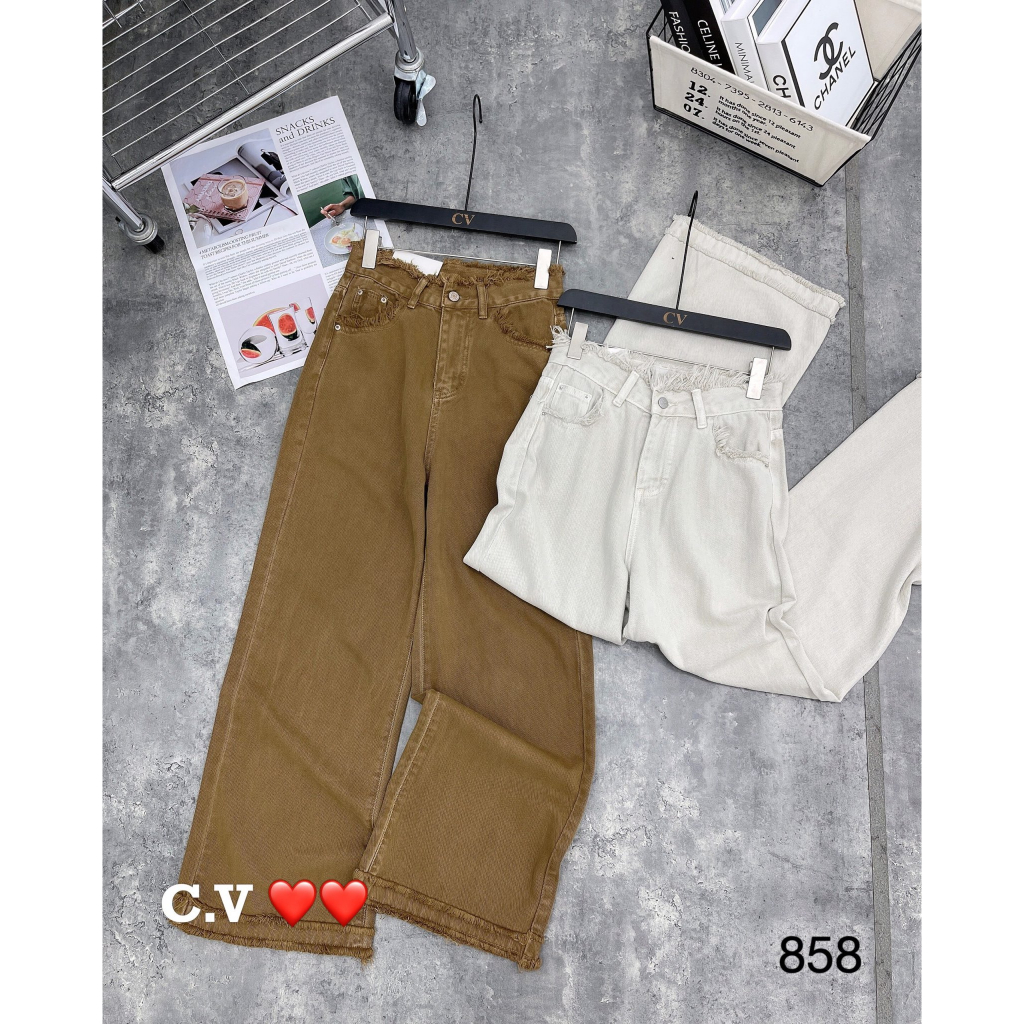 Quần jeans suông gấu tua rua hàng QCL1