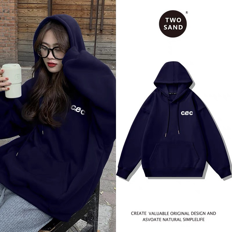 Áo hoodie unisex form rộng dáng dài nỉ bông có mũ cặp đôi phong cách hàn quốc DELIZ
