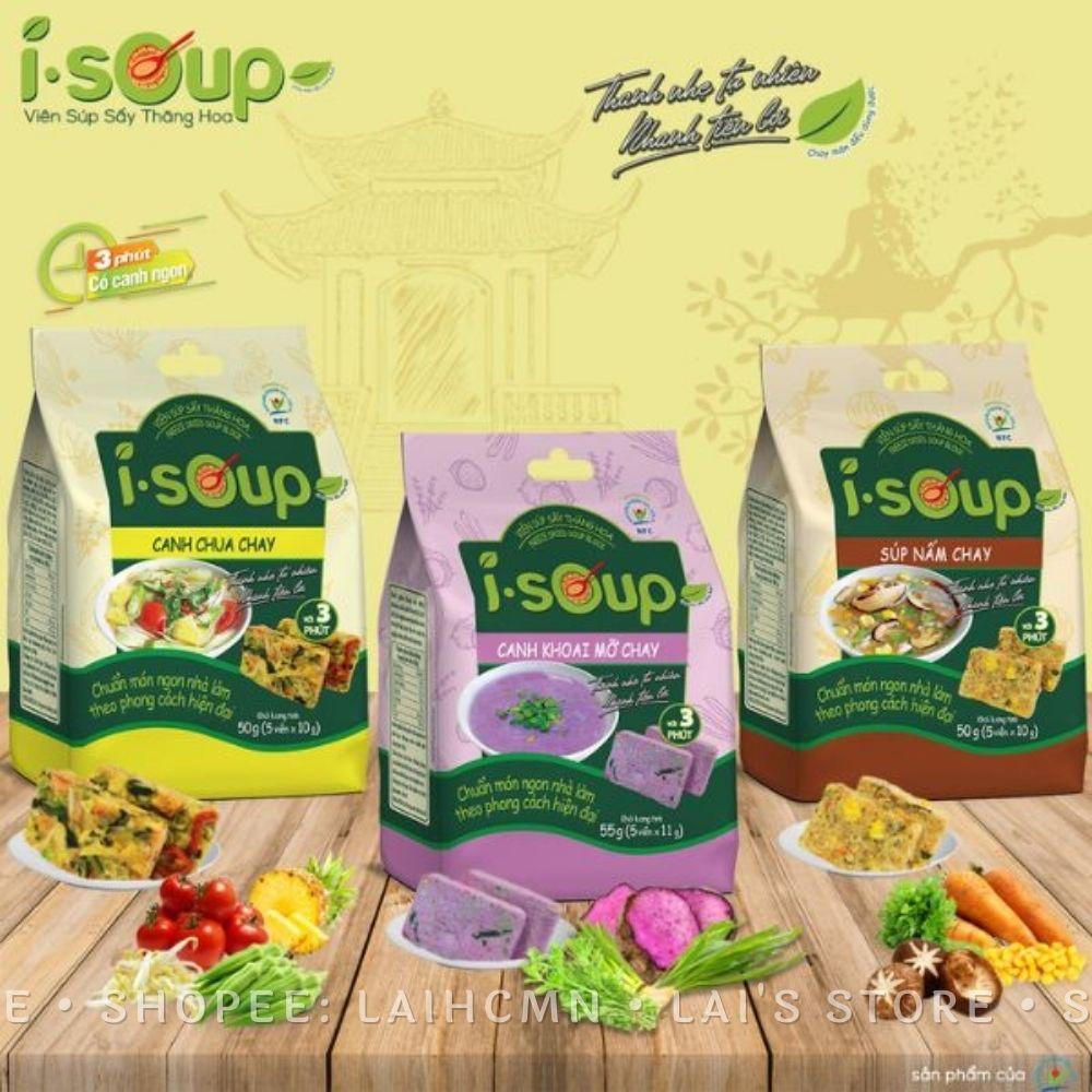 Canh Chua Chay I-Soup 50g  Viên Súp Chay Sấy Thăng Hoa Canh Lười Tiết Kiệm Thời Gian Ngon Như Nhà Làm