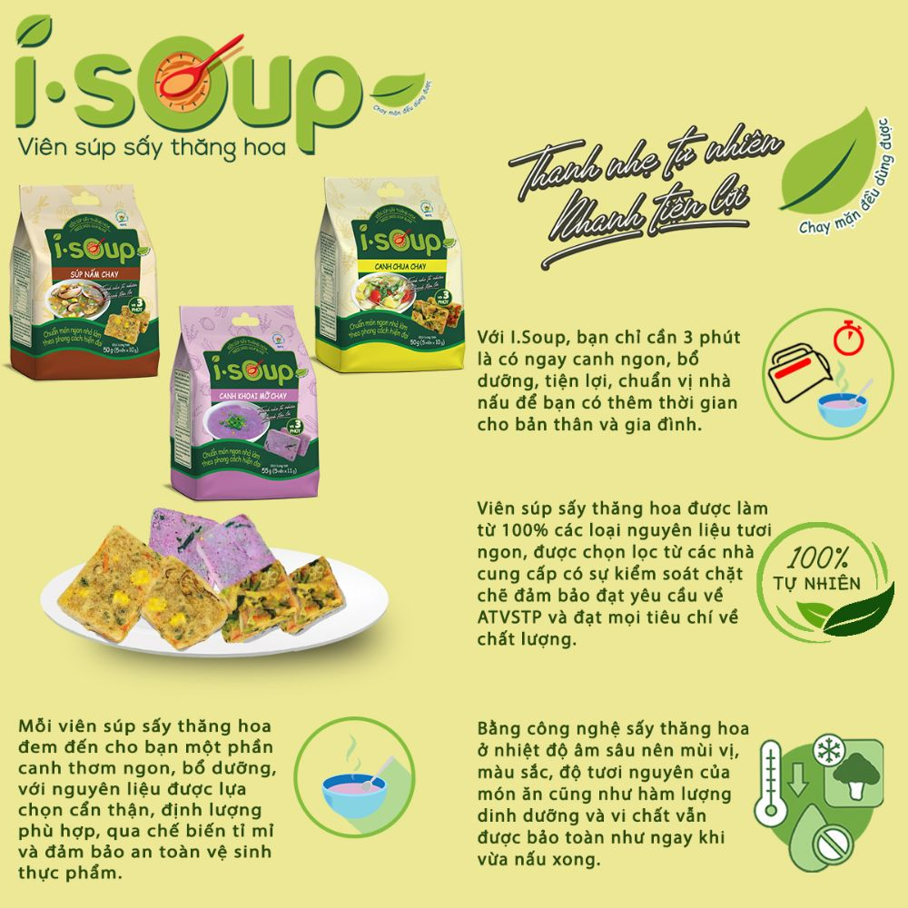 Canh Chua Chay I-Soup 50g  Viên Súp Chay Sấy Thăng Hoa Canh Lười Tiết Kiệm Thời Gian Ngon Như Nhà Làm