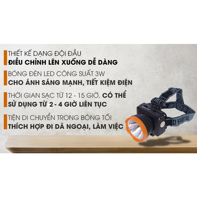 Đèn Pin Đội Đầu Siêu Sáng, Đèn Led Chống Thấm Nước Kèm Sạc Tiện Dụng Cho Hoạt Động Ngoài Trời