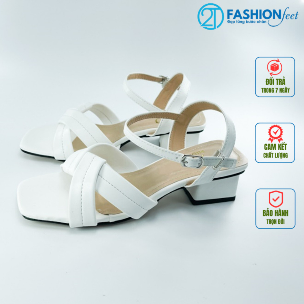 Sandal Dây Đan Chéo Chính Hãng 2Tfashion Feet,Mũi Vuông, Gót Vuông 3 Phân -P2T4QV