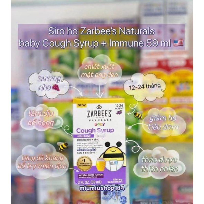 Siro ho và tăng đề kháng Cough + Immune Zabee Mỹ 59ml cho bé
