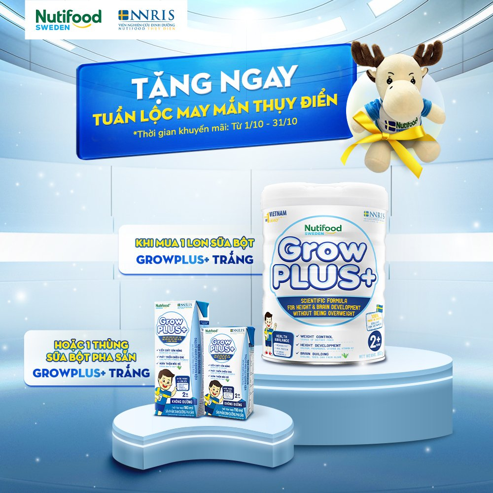 Grow PLus trắng Nutifood lon 900g công thức dinh dưỡng cho trẻ béo phì giảm cân an toàn