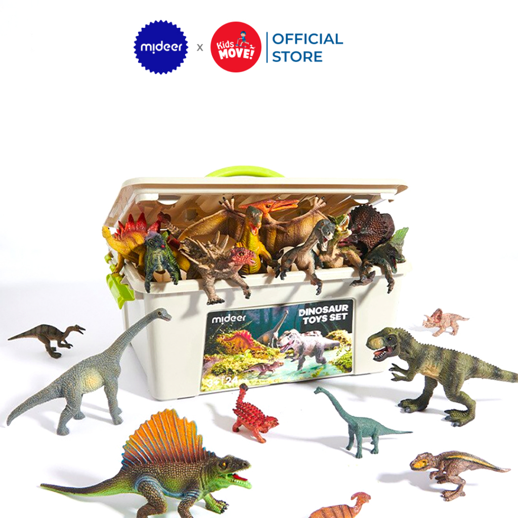 Đồ chơi mô hình khủng long Mideer 24 loại chất liệu PVC siêu bền, an toàn cho bé, có hộp đựng cao cấp
