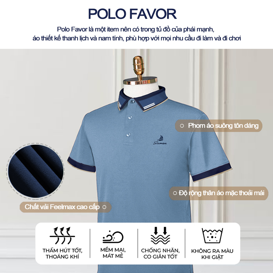 Áo Polo nam cổ bẻ thêu FAVOR  SIXMEN vải cá sấu cotton CVC thoáng mát, nam tính, thanh lịch