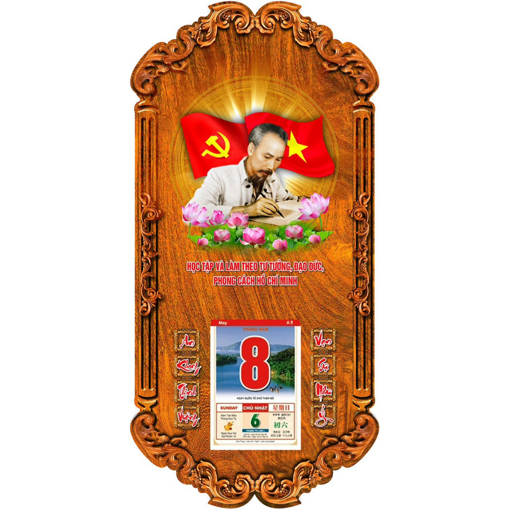 TRANH LỊCH GỖ BÁC HỒ CỜ ĐỎ