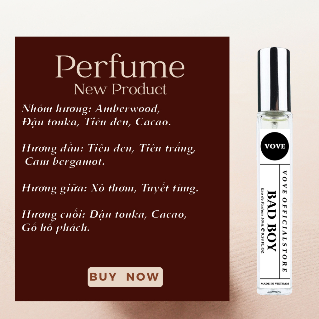 Tinh Dầu Nước Hoa VOVE Bad Boy 10ml - Mạnh mẽ, Nam tính, Cuốn hút
