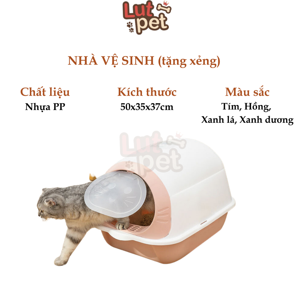 Nhà vệ sinh cho mèo size lớn tặng xẻng, chậu, khay vệ sinh đựng cát mèo - lutpet