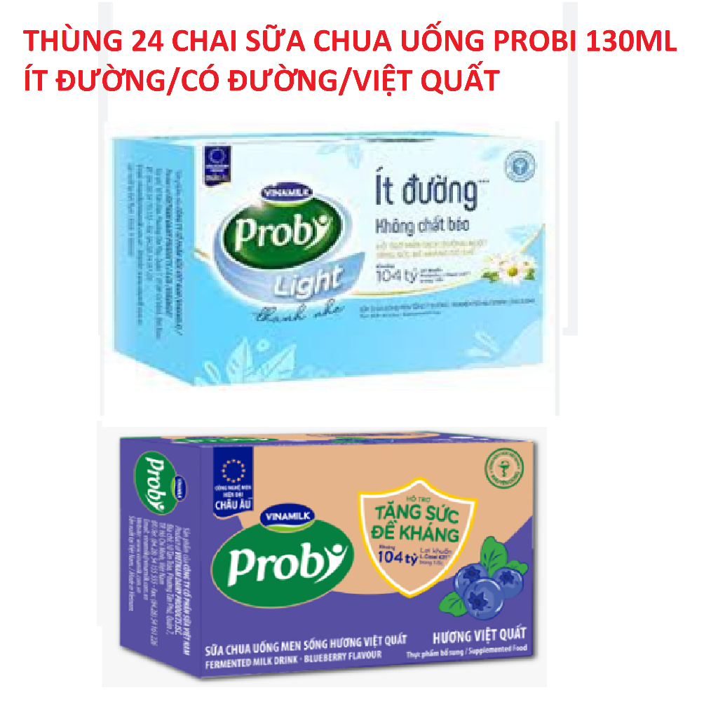 THÙNG 24 CHAI SỮA CHUA UỐNG MEN SỐNG PROBI 130ML CÓ ĐƯỜNG/ ÍT ĐƯỜNG/ VIỆT QUẤT