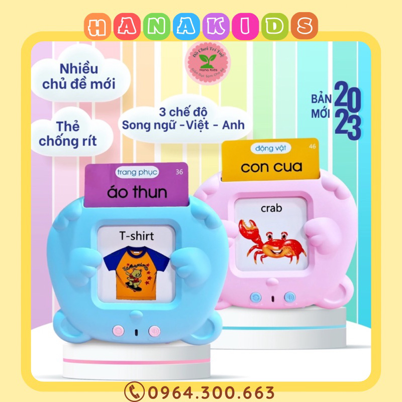 Máy Đọc Thẻ Tiếng Anh, Máy đọc thẻ Flashcard Song Ngữ Anh _ Việt giáo dục sớm cho bé loại 1, 224 từ vựng và 510 từ vựng