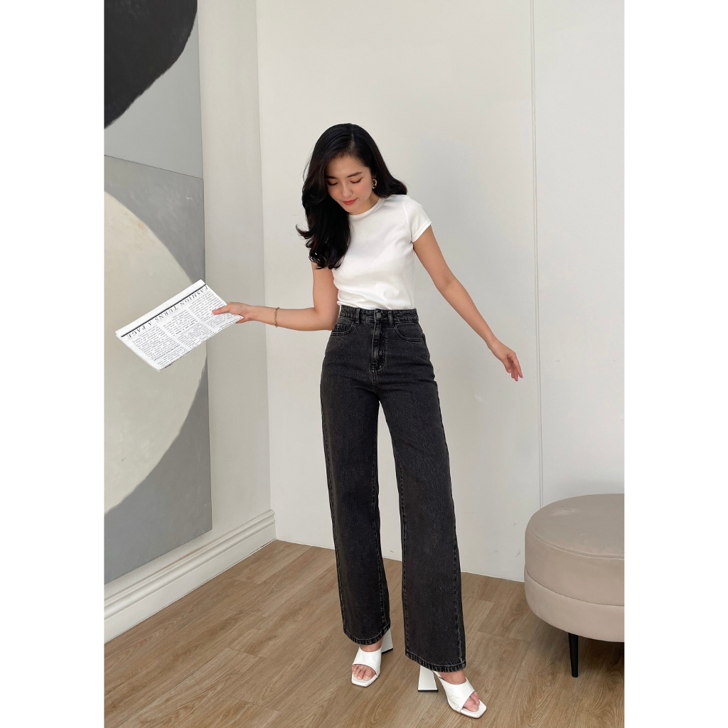 Quần Jeans Nữ REDE Ống Rộng, Lưng Cao, Form Suông, Màu Đen Xám 3 Kiểu Trơn - Wash Bạc - Wash Râu Mèo Cá Tính