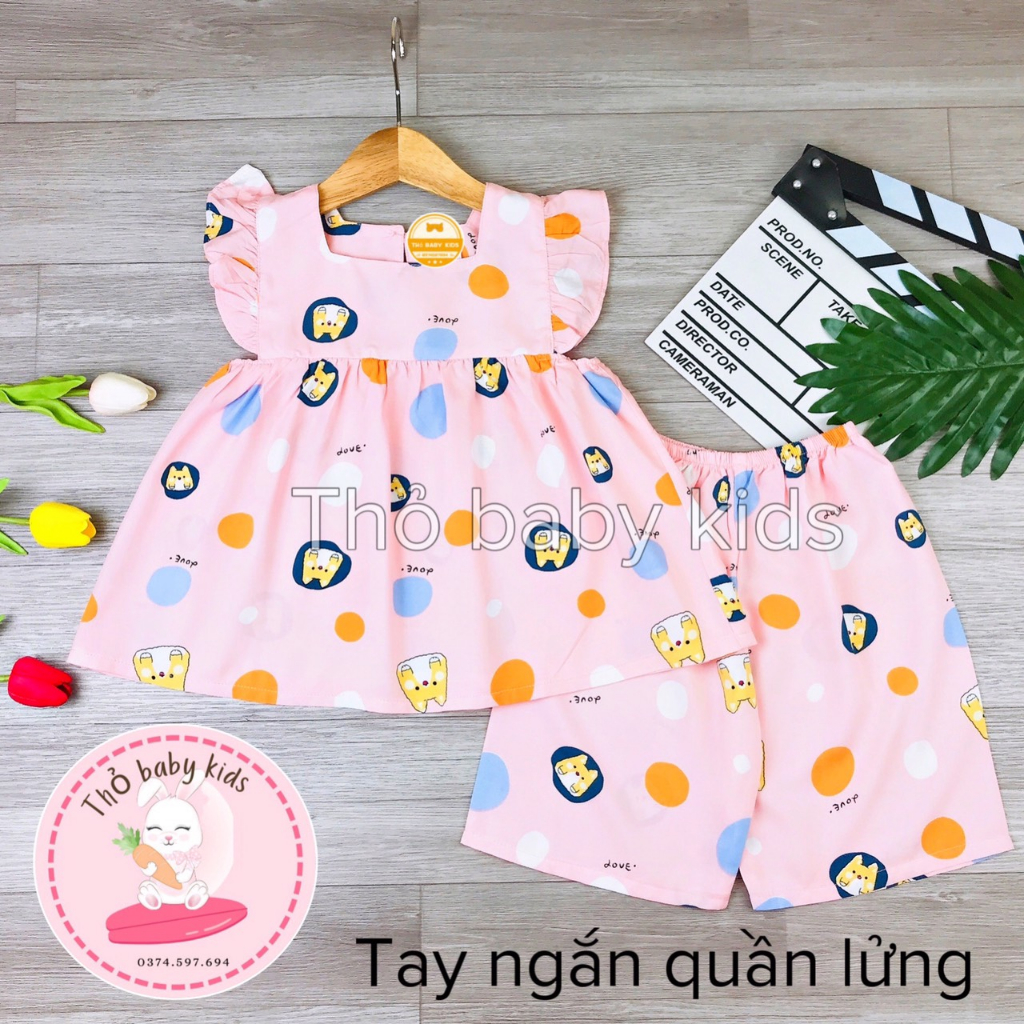 Bộ lanh/tole mặc nhà bé gái quần đùi shop thỏ baby kids
