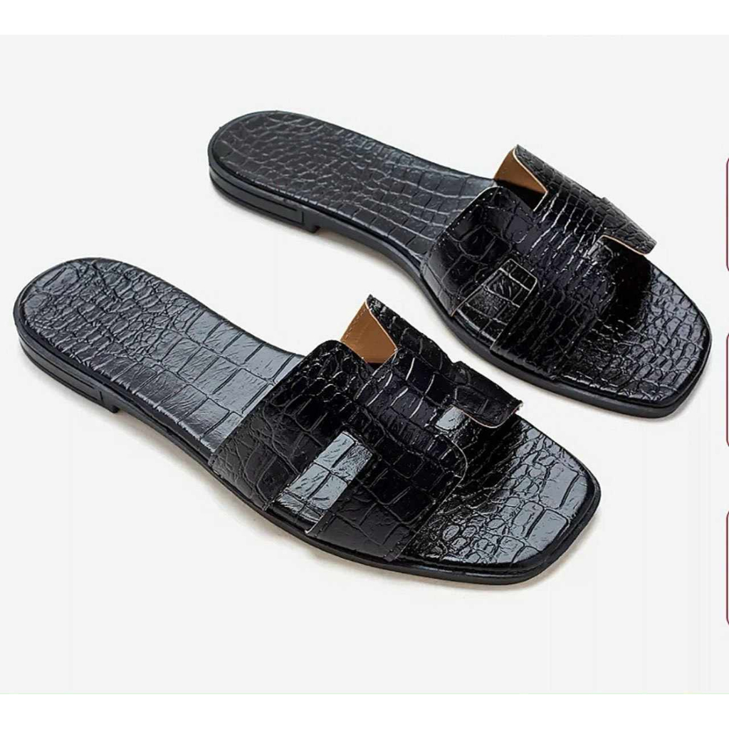 Dêp lê quai chữ H da rắn thời trang nữ