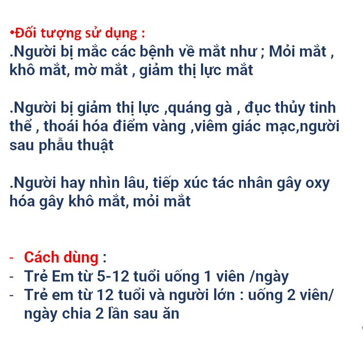 Viên Uống sáng Mắt Eye Pretty Gold giúp Sáng Mắt giảm Nhức Mỏi Mắt , Khô Mắt Tăng Cường thị lực cho mắt làm- hộp 30 viên