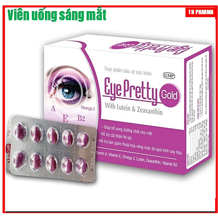 Viên Uống sáng Mắt Eye Pretty Gold giúp Sáng Mắt giảm Nhức Mỏi Mắt , Khô Mắt Tăng Cường thị lực cho mắt làm- hộp 30 viên
