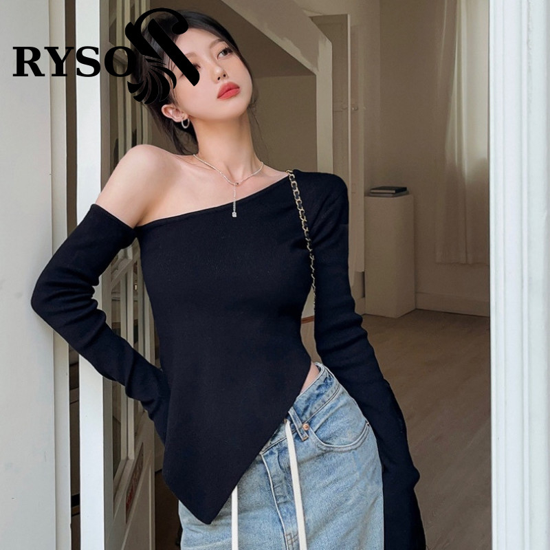 Áo Thun Tay Dài Lệch Vai Vạt Nhọn RYSO FASHION Nữ Ôm Body Áo Thun Basic Chất Thun Gân Dày Dặn