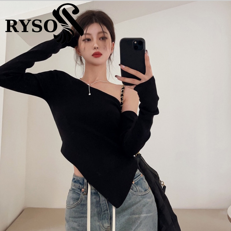 Áo Thun Tay Dài Lệch Vai Vạt Nhọn RYSO FASHION Nữ Ôm Body Áo Thun Basic Chất Thun Gân Dày Dặn