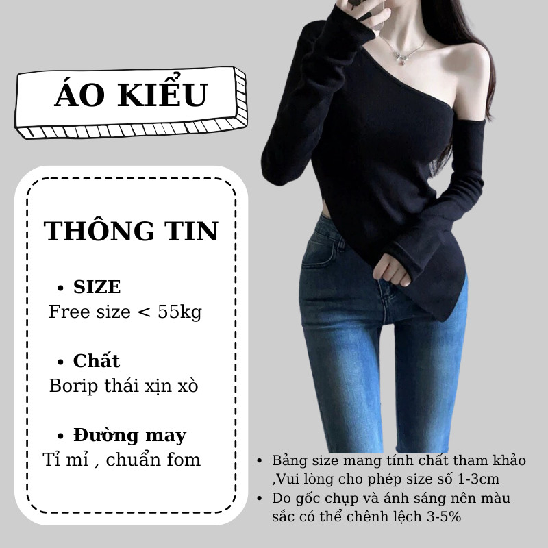 Áo Thun Tay Dài Lệch Vai Vạt Nhọn RYSO FASHION Nữ Ôm Body Áo Thun Basic Chất Thun Gân Dày Dặn