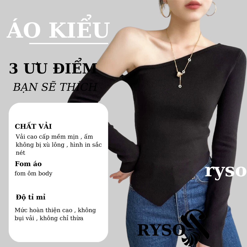 Áo Thun Tay Dài Lệch Vai Vạt Nhọn RYSO FASHION Nữ Ôm Body Áo Thun Basic Chất Thun Gân Dày Dặn