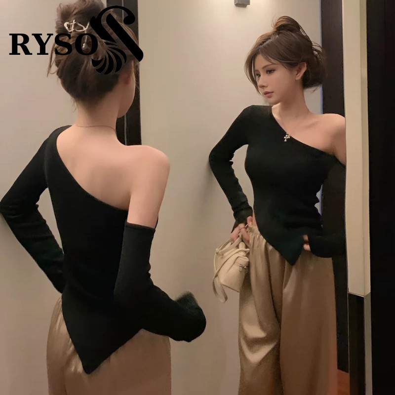 Áo Thun Tay Dài Lệch Vai Vạt Nhọn RYSO FASHION Nữ Ôm Body Áo Thun Basic Chất Thun Gân Dày Dặn