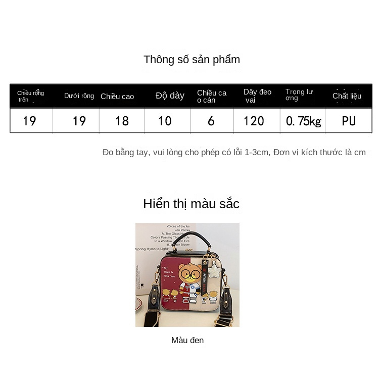 Túi đeo chéo Piton Bear Túi đeo vai hình vuông nhiều lớp thời trang mới